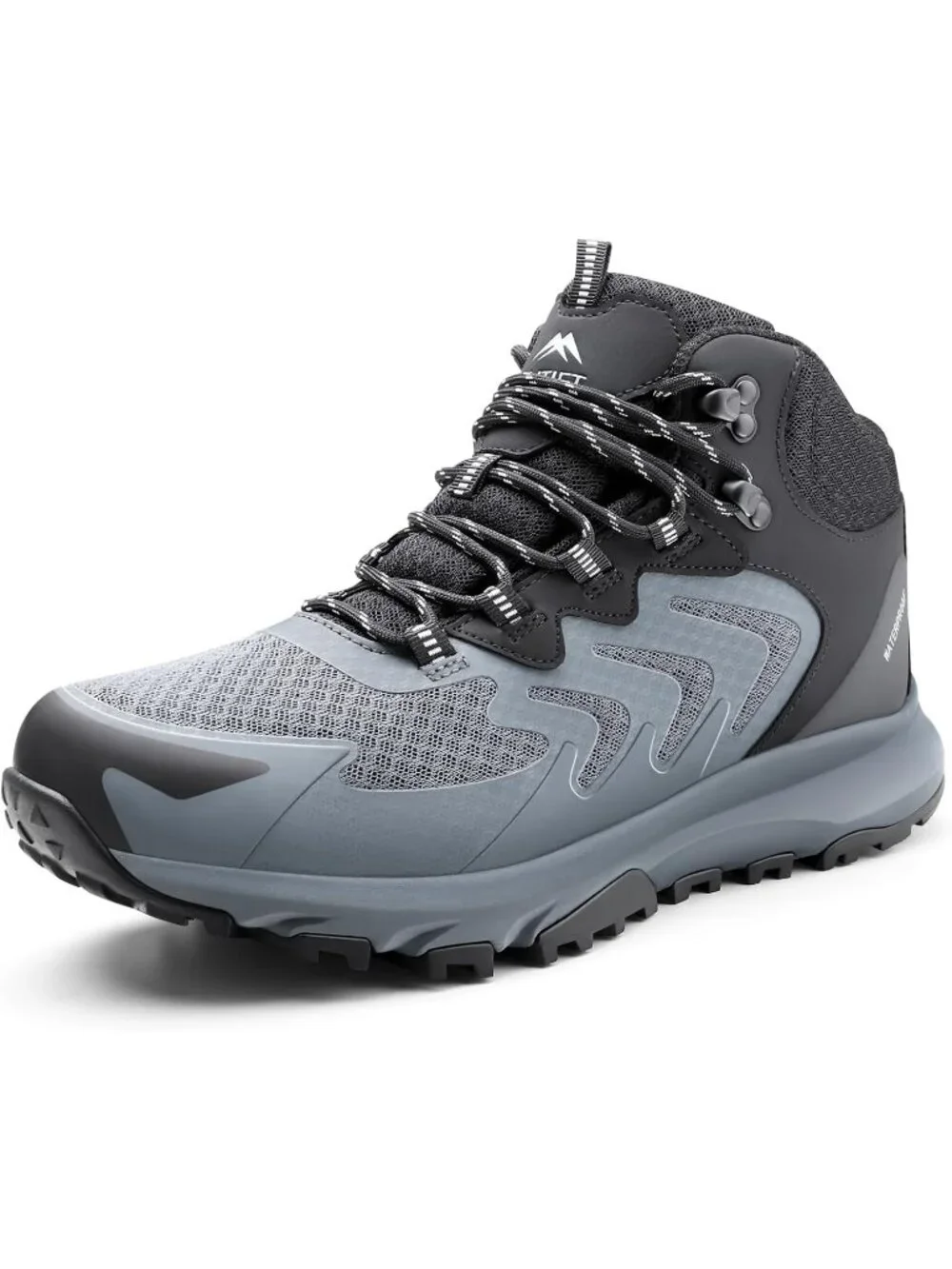 Men's Grey Waterproof Shoes Casual Solid Mid Top Cap Toe Non Slip Hiking Boots